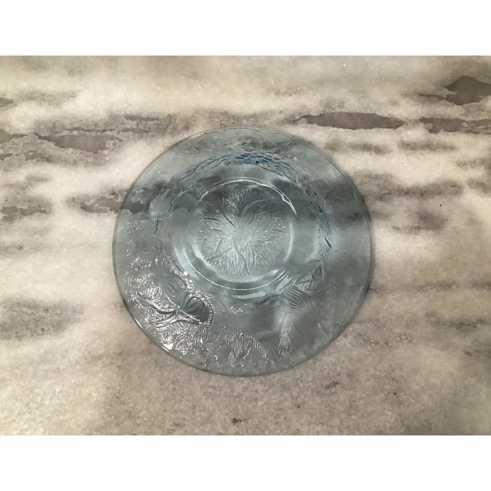 Set of 4 KIG Indonesia Poinsettia Blue Glass Plates Embossed Fruit 8.5